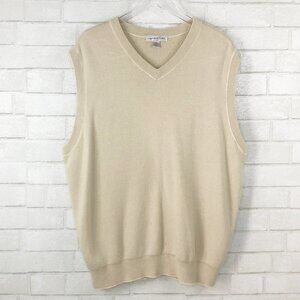 Cypress Links V-Neck Sleeveless Cream & Tan‎ 100% Cotton Knit Vest Men's Size XL